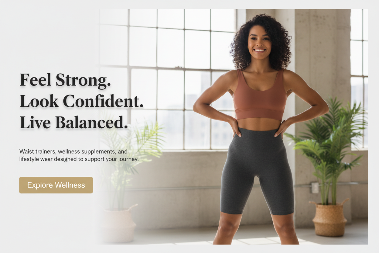 Hero Section

Headline (safe + powerful):

Feel Strong. Look Confident. Live Balanced.

Subtext:

Waist trainers, wellness supplements, and lifestyle wear designed to support your journey.

CTA Buttons:

Explore Wellness
